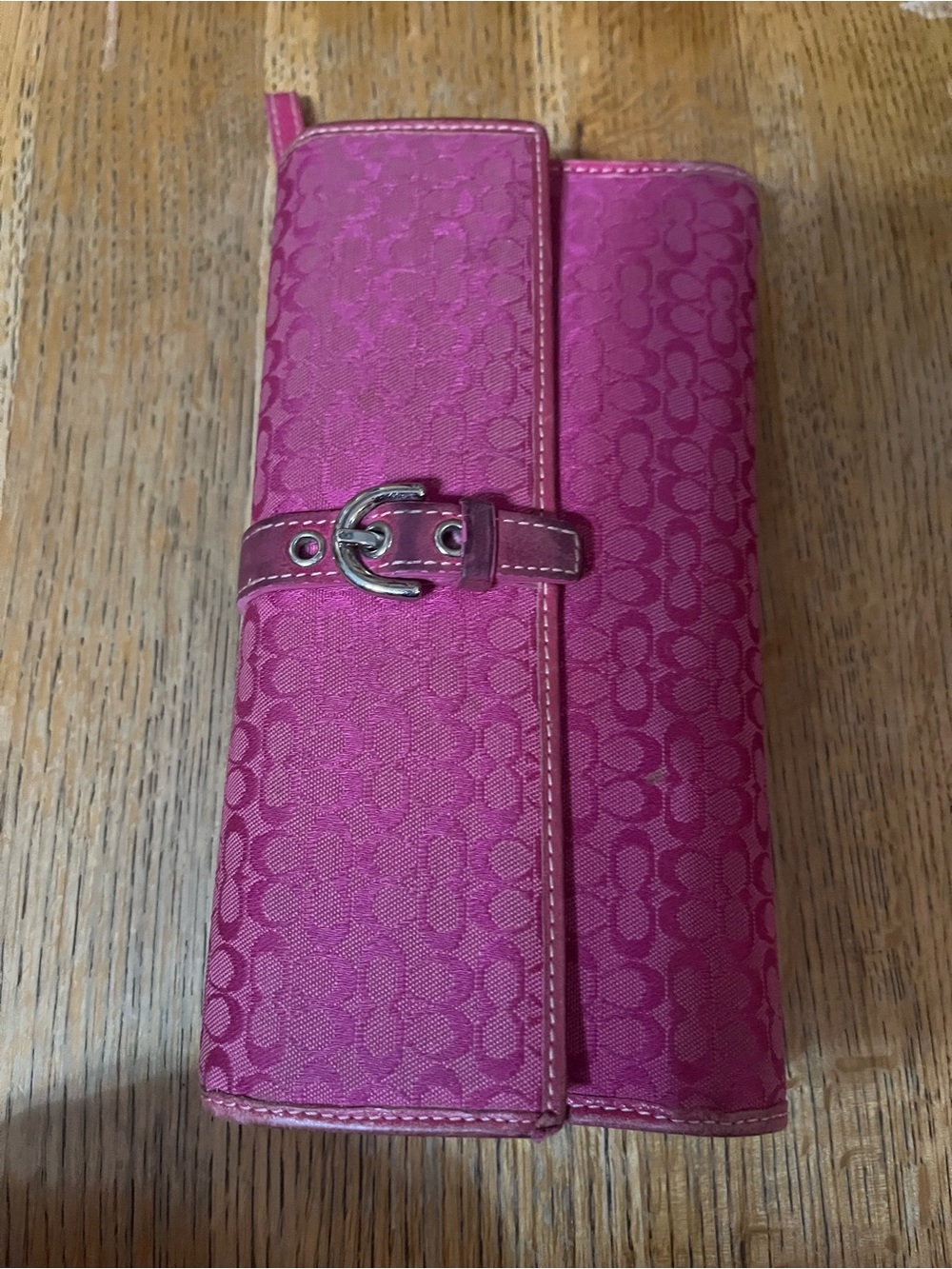 Coach Fuchsia Signature Large Jacquard Wallet with Buckle Detail - Picture 5 of 9